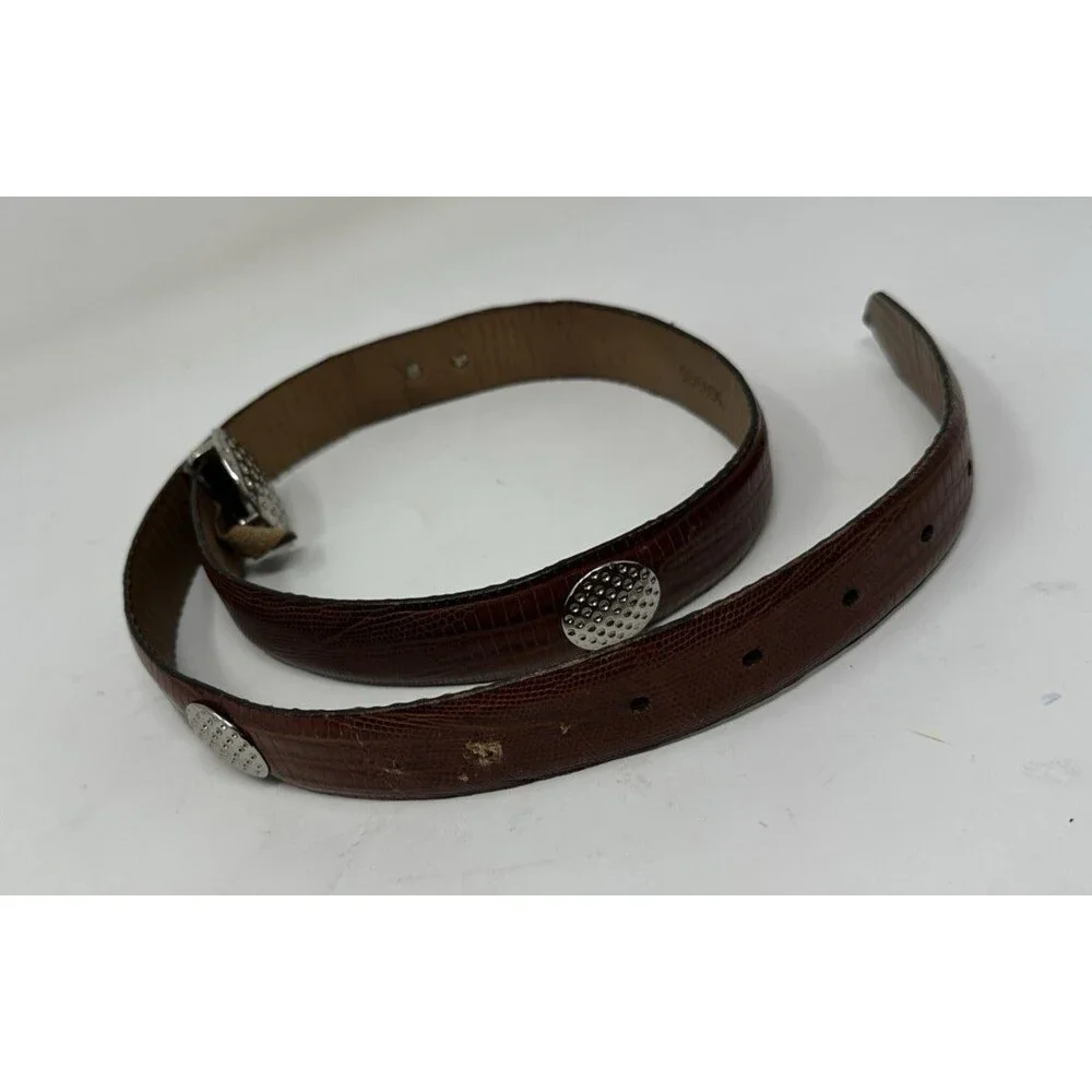 Vintage  rustic brown‎ leather belt tarnished silver color   buckle size30